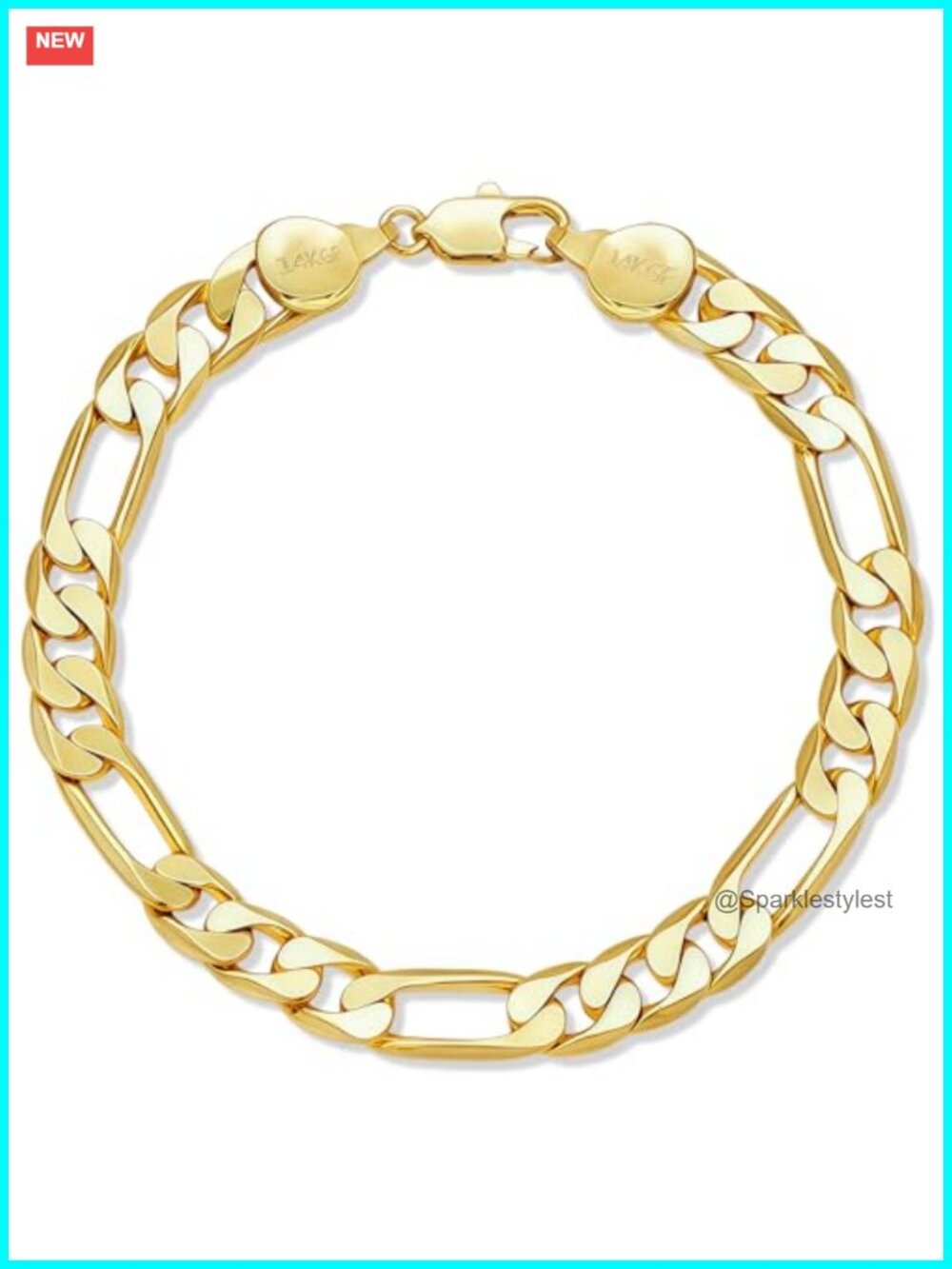 14K Gold Filled 7mm Diamond-Cut Figaro Bracelet 7 Inch